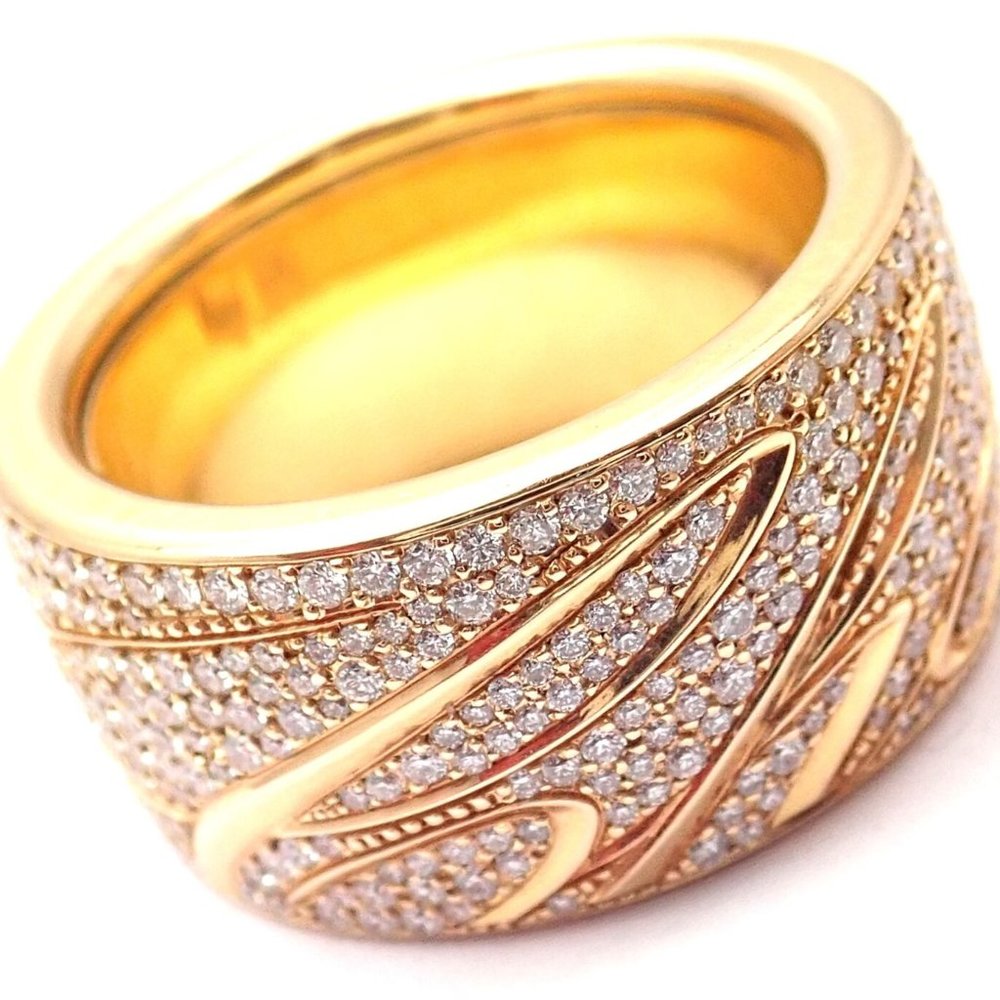Chopard Chopardissimo 18k Yellow Gold Pave Diamond Signature Band Ring Box Paper